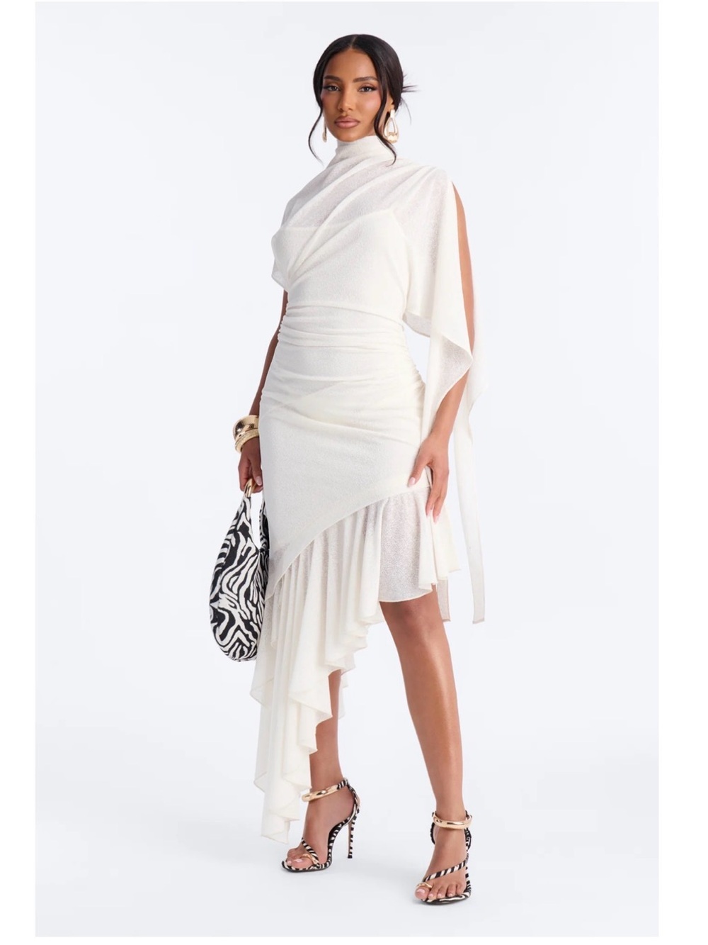 Fashion Nova Ivory High-Low Draped Asymmetric Dress